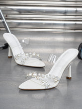 Französische transparente High Heel-Sandalen mit Perlen, passend zu High Heel-Slipper
